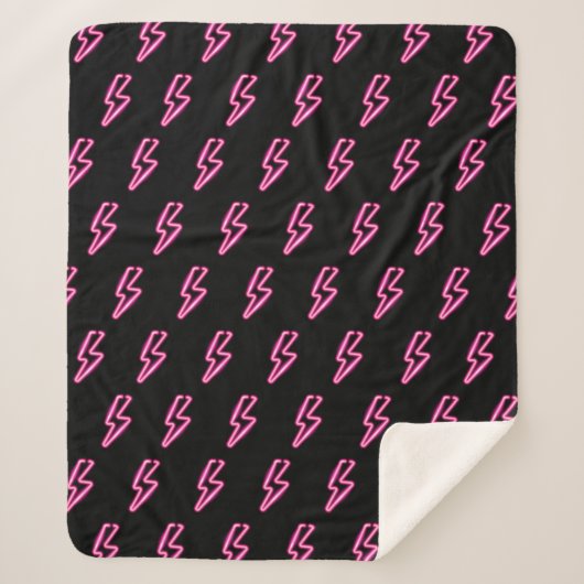 Roze Neon Lightning Bolt Patroon Sherpa Deken (Voorkant)