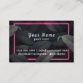 Roze neon lijst op tropische bladvector visitekaartje (Achterkant)