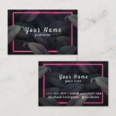 Roze neon lijst op tropische bladvector visitekaartje (Voorkant / Achterkant)