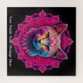 Roze Neon Mandala Kat Legpuzzel (Horizontaal)