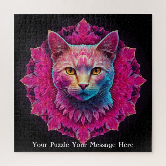 Roze Neon Mandala Kat Legpuzzel (Verticaal)