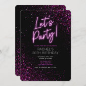 Roze Neon Moderne Verjaardag Uitnodiging (Voorkant / Achterkant)