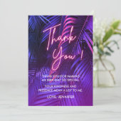 Roze Neon Paarse tropische bladeren Bedankkaart (Staand voorkant)