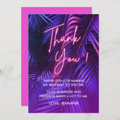 Roze Neon Paarse tropische bladeren Bedankkaart (Voorkant / Achterkant)