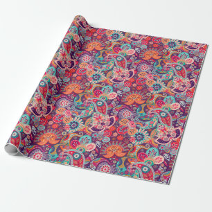 Roze neon Paisley-patroon Cadeaupapier