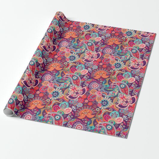 Roze neon Paisley-patroon Cadeaupapier (Uitgerold)