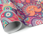 Roze neon Paisley-patroon Cadeaupapier (Rol Hoek)