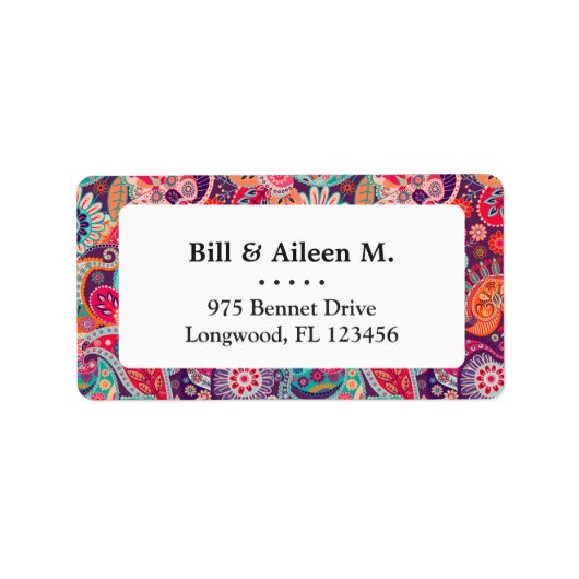 Roze neon Paisley-patroon Etiket (Voorkant)