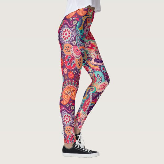 Roze neon Paisley-patroon Leggings (Rechts)