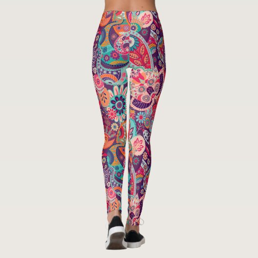 Roze neon Paisley-patroon Leggings (Achterkant)