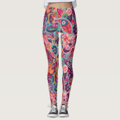 Roze neon Paisley-patroon Leggings (Voorkant)