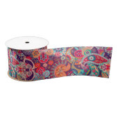 Roze neon Paisley-patroon Satijnen Lint (Spoel)