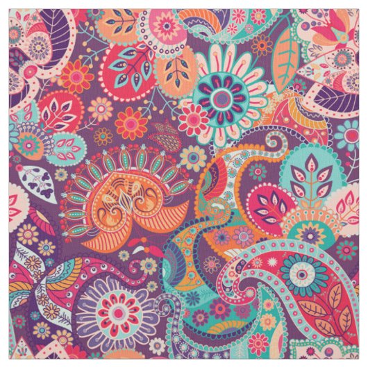 Roze neon Paisley-patroon Stof (Swatch)