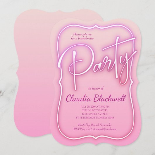 Roze Neon Party uitnodiging (Voorkant / Achterkant)