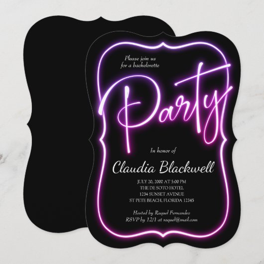 Roze Neon Party uitnodiging (Voorkant / Achterkant)