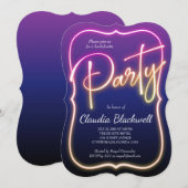 Roze Neon Party uitnodiging (Voorkant / Achterkant)