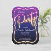 Roze Neon Party uitnodiging (Staand voorkant)