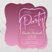 Roze Neon Party uitnodiging (Voorkant / Achterkant)