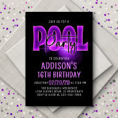 Roze Neon Pool Party Uitnodiging voor verjaardag