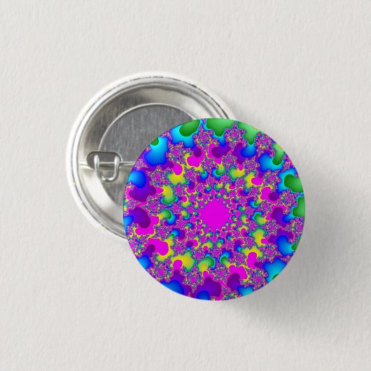 Roze neon regenboogoog ronde button 3,2 cm (Voorkant /achterkant)