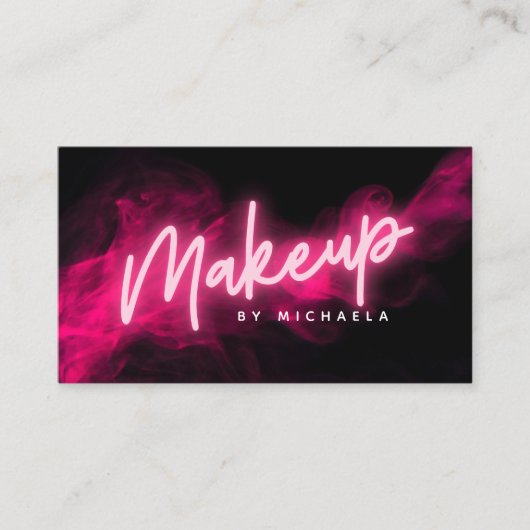 Roze Neon & Rook Make-up Artiest Visitekaartje (Voorkant)