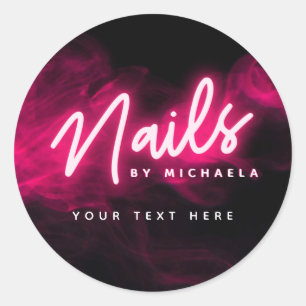 Roze Neon & Rook Nagelsalon/Technicus Ronde Sticker