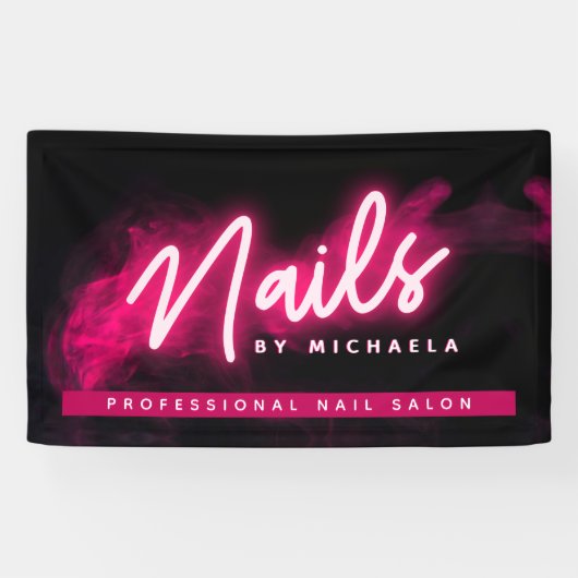 Roze Neon & Rook Nagelsalon/Technicus Spandoek (Horizontaal)