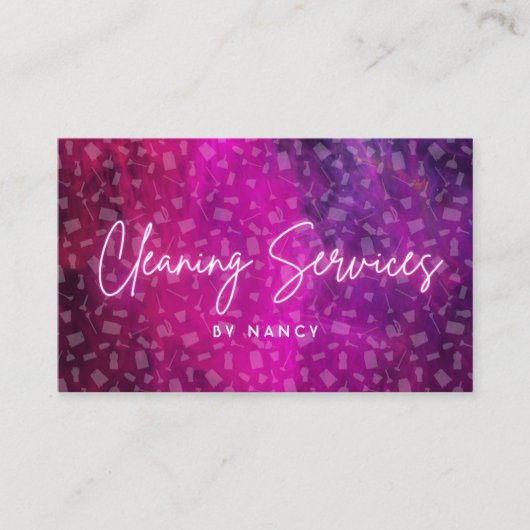 Roze neon schoonmaak service patroon visitekaartje (Voorkant)