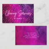 Roze neon schoonmaak service patroon visitekaartje (Voorkant / Achterkant)