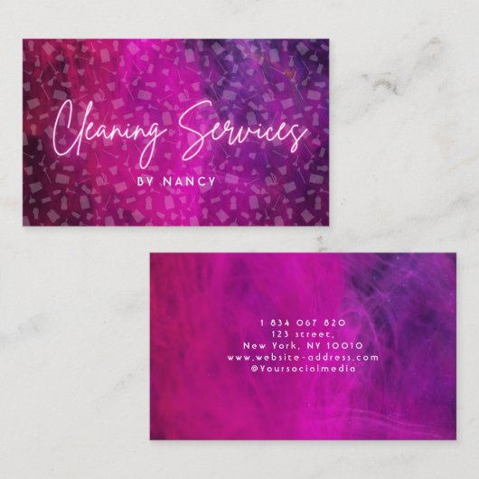 Roze neon schoonmaak service patroon visitekaartje (Voorkant / Achterkant)