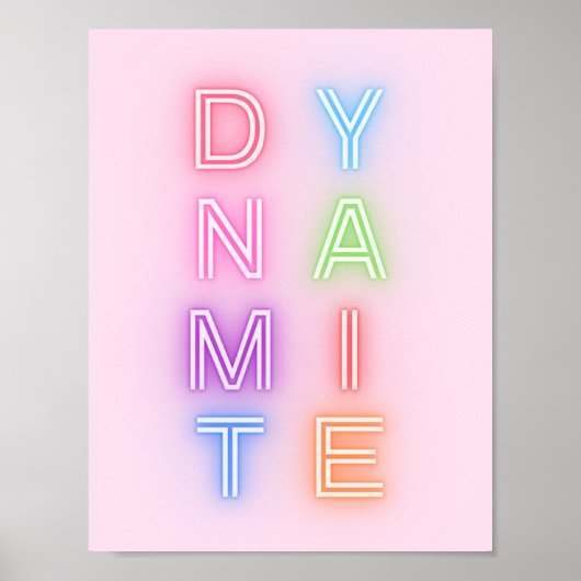Roze Neon Sign Dynamite Minimale helderheid Poster (Voorkant)