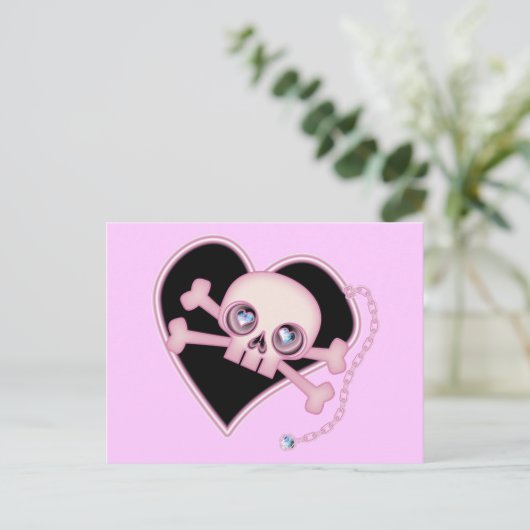 Roze Neon Skull Briefkaart (Staand voorkant)