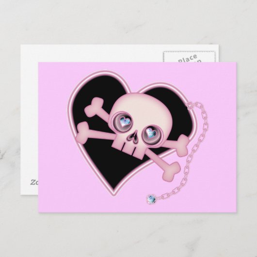 Roze Neon Skull Briefkaart (Voorkant / Achterkant)