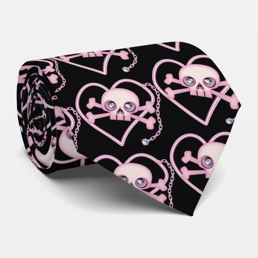 Roze Neon Skull Stropdas (Opgerold)