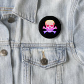 Roze Neon Skull zwarte knop Ronde Button 5,7 Cm (In situ)