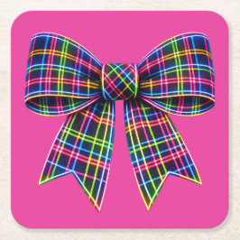Roze Neon Strik Das Schotse Lint Cute Kartonnen Onderzetters