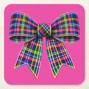 Roze Neon Strik Das Schotse Lint Cute Kartonnen Onderzetters