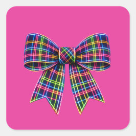 Roze Neon Strik Das Schotse Ribbon Cute Vierkante Sticker