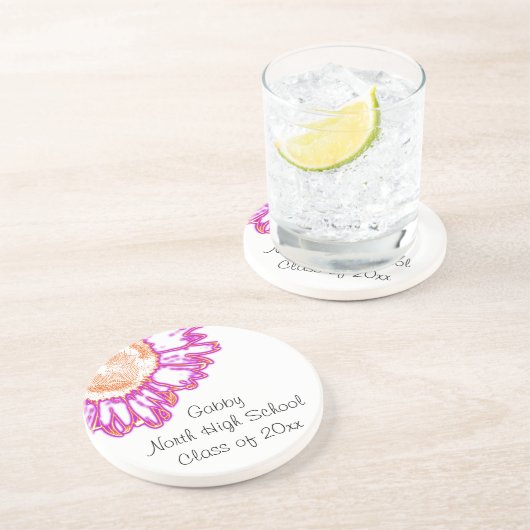 Roze Neon Sunflower Afstuderen Zandsteen Onderzetter (Zijkant)