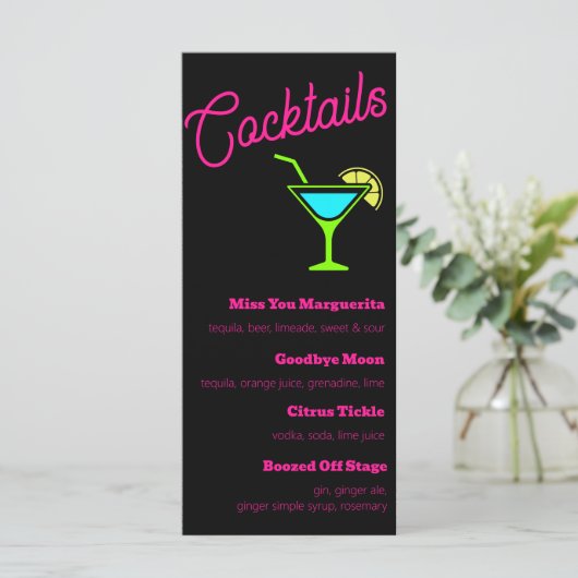 Roze neon teken cocktails menu (Staand voorkant)