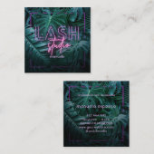 Roze Neon Tropical Lashes Business Vierkante Visitekaartje (Voorkant / Achterkant)