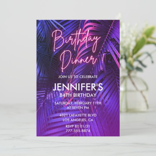 Roze Neon Tropisch Diner 84ste verjaardag Kaart (Staand voorkant)