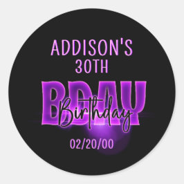 Roze Neon Verjaardag Ronde Sticker