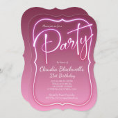 Roze Neon Verjaardag Uitnodiging (Voorkant / Achterkant)