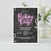 Roze Neon Verjaardagsfeest Aangepaste Uitnodiging (Staand voorkant)