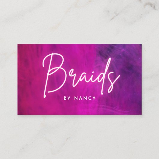 Roze neon vlechten visitekaartje (Voorkant)