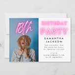 Roze Neon White Ombre 18th Birthday Party Foto Kaart<br><div class="desc">Pink Neon Elegant Ombre 18th Birthday Party Photo Invitation</div>