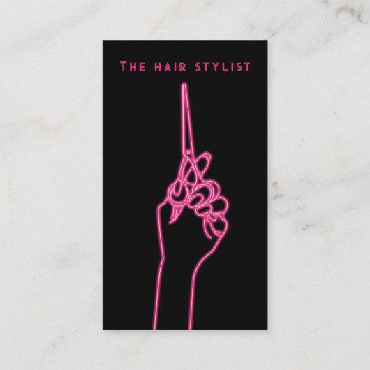 Roze Neon Zakelijke Logo Kapsalon Hair Stylist Visitekaartje (Voorkant)