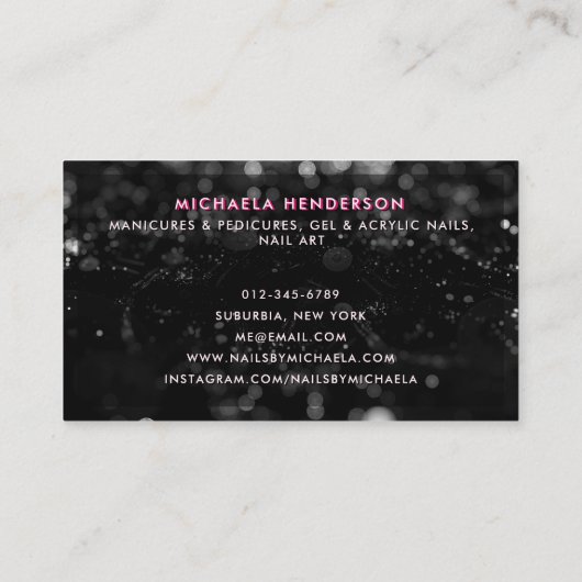 Roze Neon & Zwart Glitter Lash Extensions Salon Visitekaartje (Achterkant)