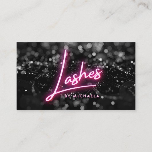 Roze Neon & Zwart Glitter Lash Extensions Salon Visitekaartje (Voorkant)